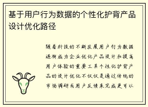 基于用户行为数据的个性化护背产品设计优化路径